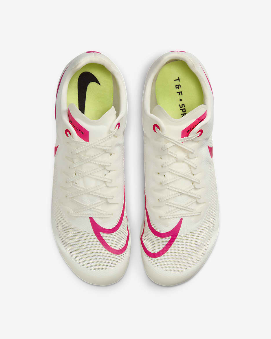 Nike Ja Fly 4 Athletics Sprinting Spikes - Sail/Light Lemon Twist/Fierce Pink