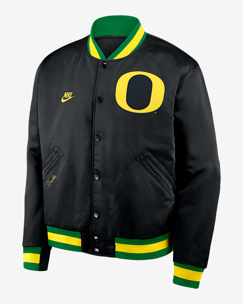 Chamarra bomber universitaria Nike de cierre a presión de largo completo para hombre Oregon Legacy - Negro