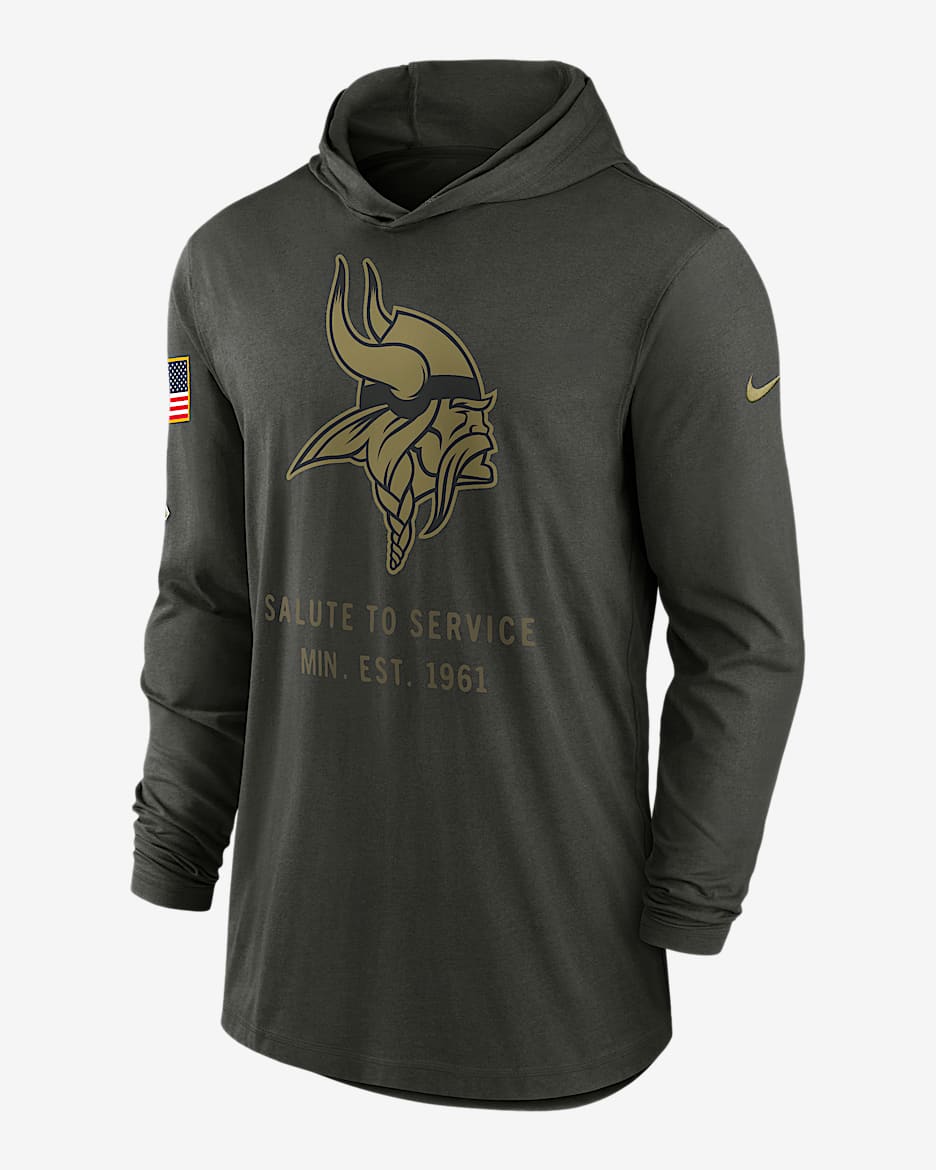 Minnesota Vikings Salute to Service Sideline Men’s Nike Dri-FIT NFL Long-Sleeve Hooded Top - Sequoia