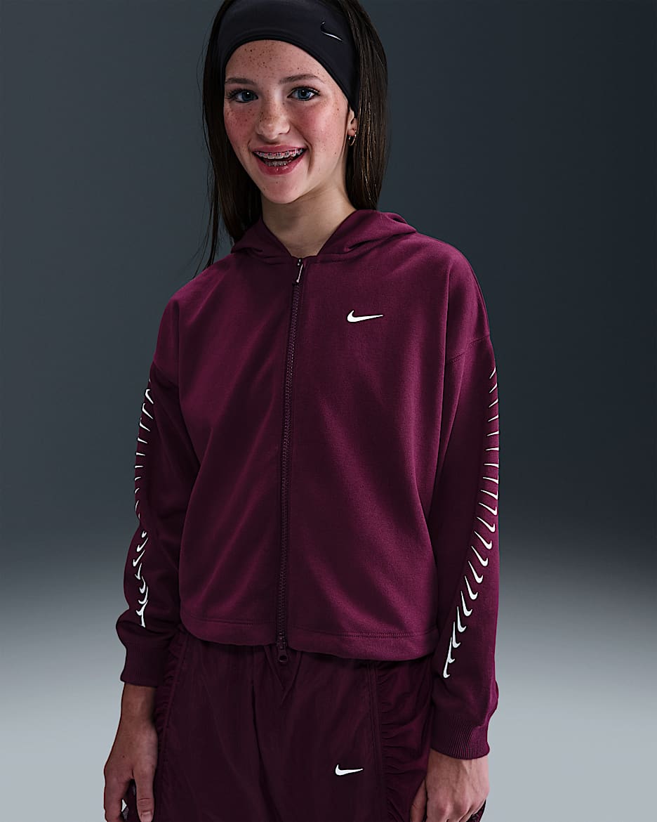 Nike Sportswear Dessuadora amb caputxa de teixit Fleece Dri-FIT - Nena - Bordeus/Blanc