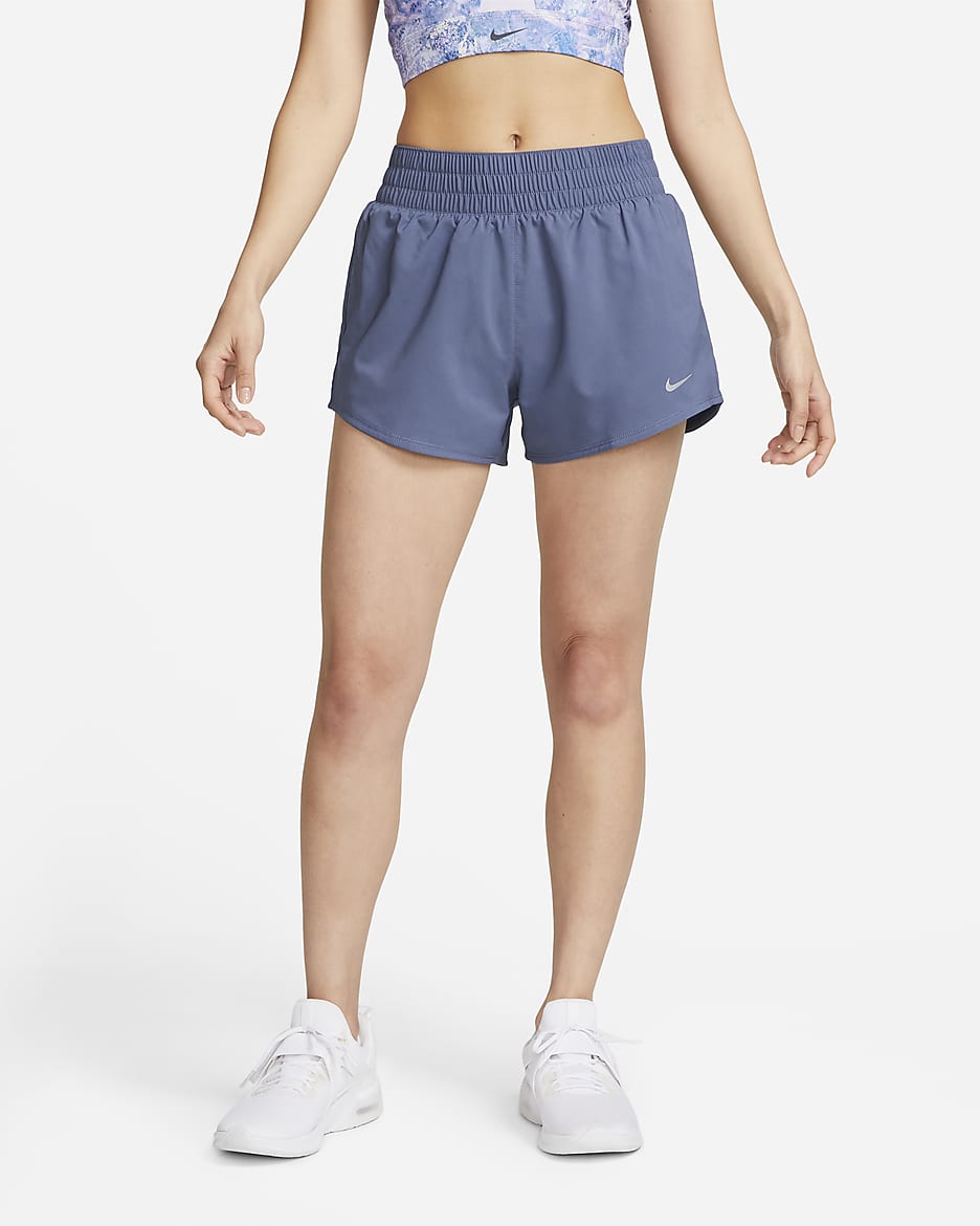 Nike Dri-FIT One 女款中腰 3" 隱藏式內裡短褲 - Diffused Blue