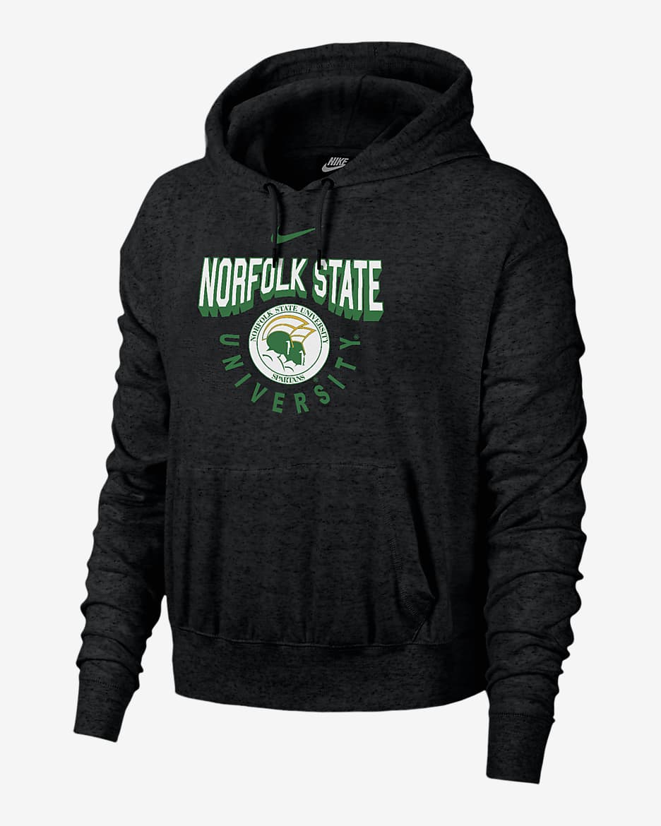 Sudadera con gorro universitaria Nike para mujer Norfolk State Gym Vintage - Negro jaspeado