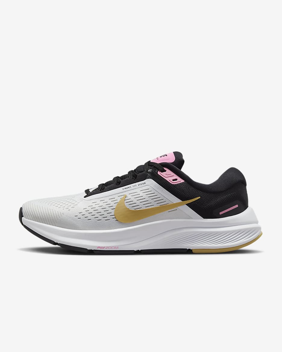 Nike Structure 24 Women's Road Running Shoes - White/Black/Pink Spell/Wheat Gold