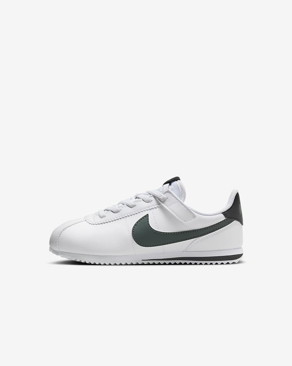 Nike Cortez EasyOn Younger Kids' Shoes - White/Black/Vintage Green