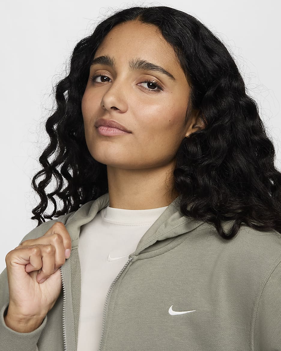 Sweat à capuche en molleton à zip et coupe ample Nike Sportswear Chill Terry pour femme - Light Army/Sail