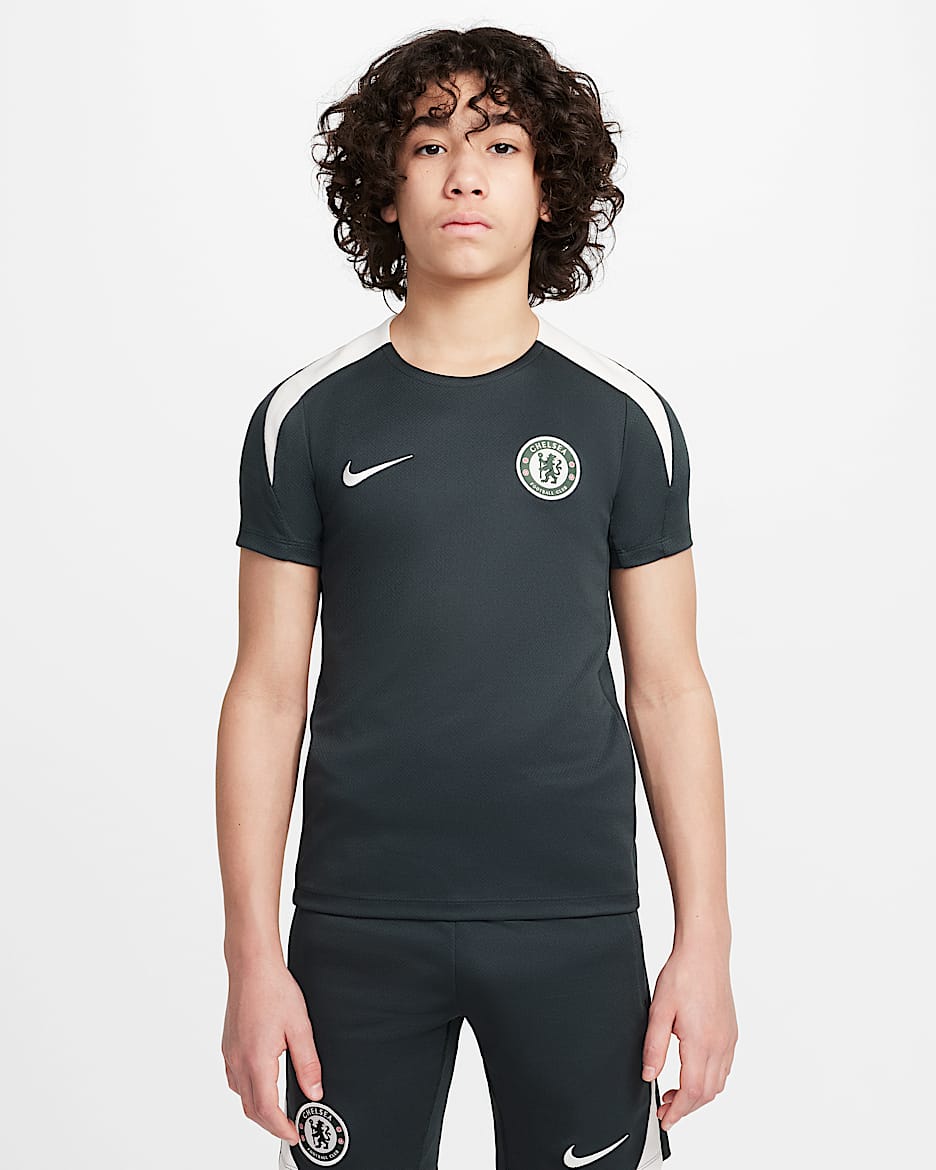 Chelsea FC Strike Big Kids' Nike Dri-FIT Soccer Short-Sleeve Top - Outdoor Green/Outdoor Green/Phantom/Phantom
