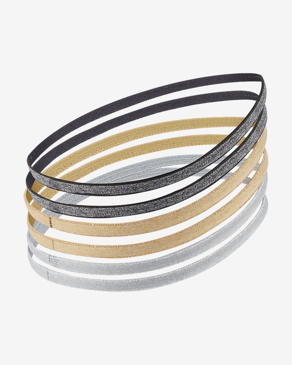 Nike Swoosh Sport Metallic Hairband (6-Pack) - Wolf Grey/Black/Club Gold/Metallic Gold