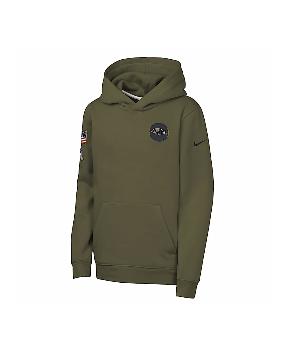Nike Club Fleece (NFL Baltimore Ravens) Big Kids' "Salute to Service" Pullover Hoodie - Olive