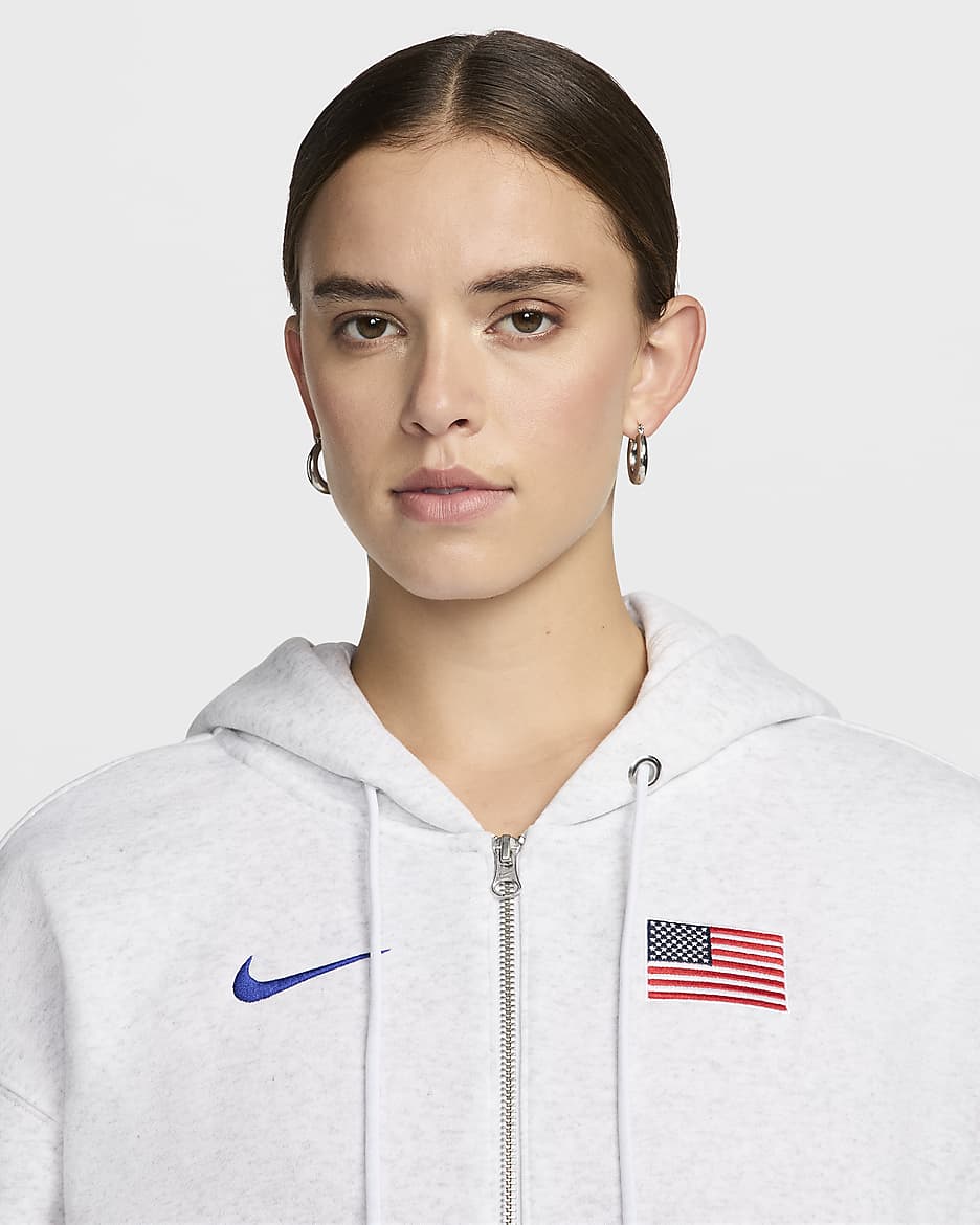 USA Phoenix Fleece Women's Nike Full-Zip Oversized Hoodie - Birch Heather/Baltic Blue/White/Old Royal