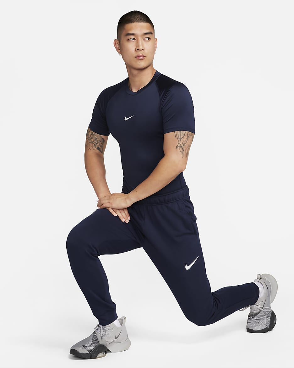 Nike Pro Men's Dri-FIT Tight Short-Sleeve Fitness Top - Obsidian/White