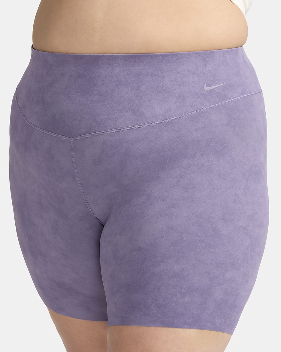 Nike Zenvy Tie-Dye Women's Gentle-Support High-Waisted 20cm (approx.) Biker Shorts (Plus Size) - Daybreak/Black