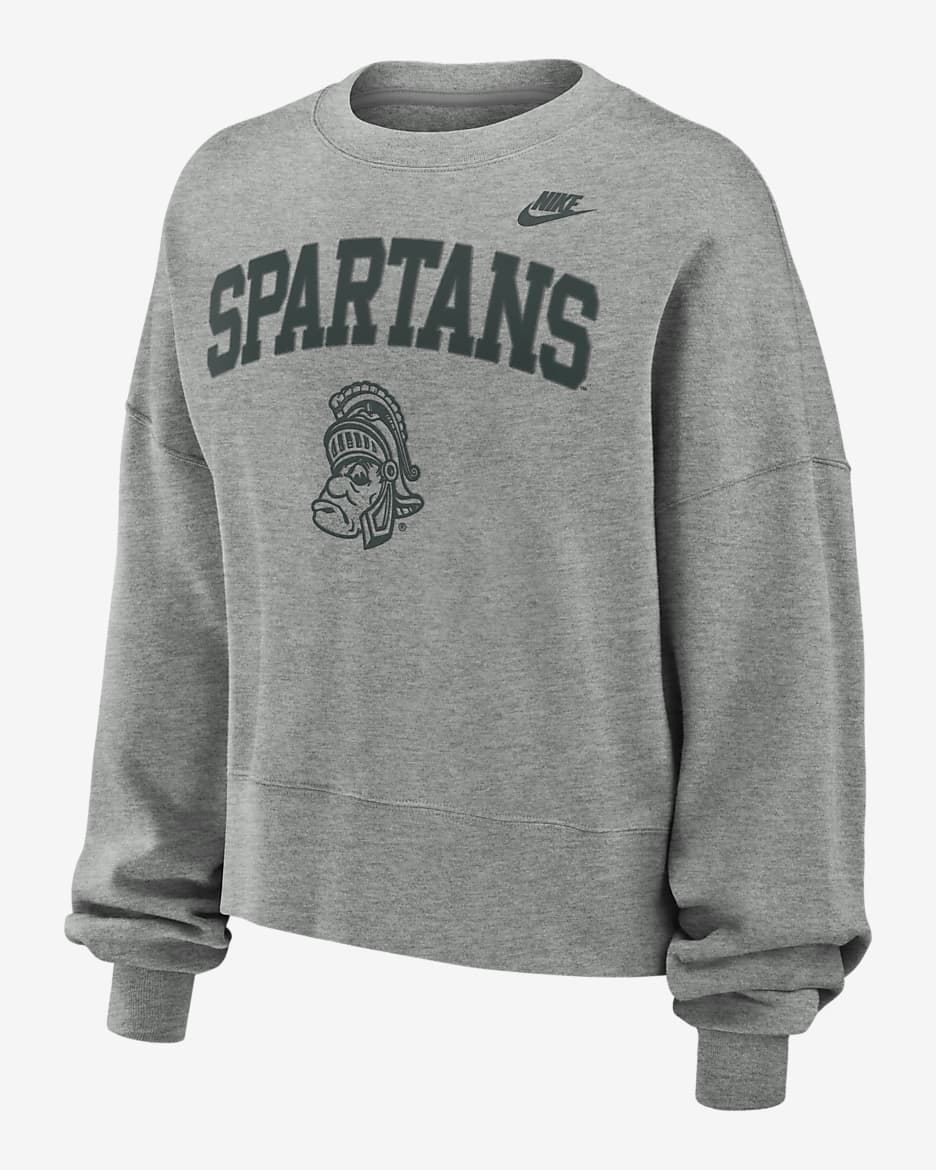 Michigan State Spartans Legacy Classic Arch Women's Nike College Pullover Crew - Grey Heather