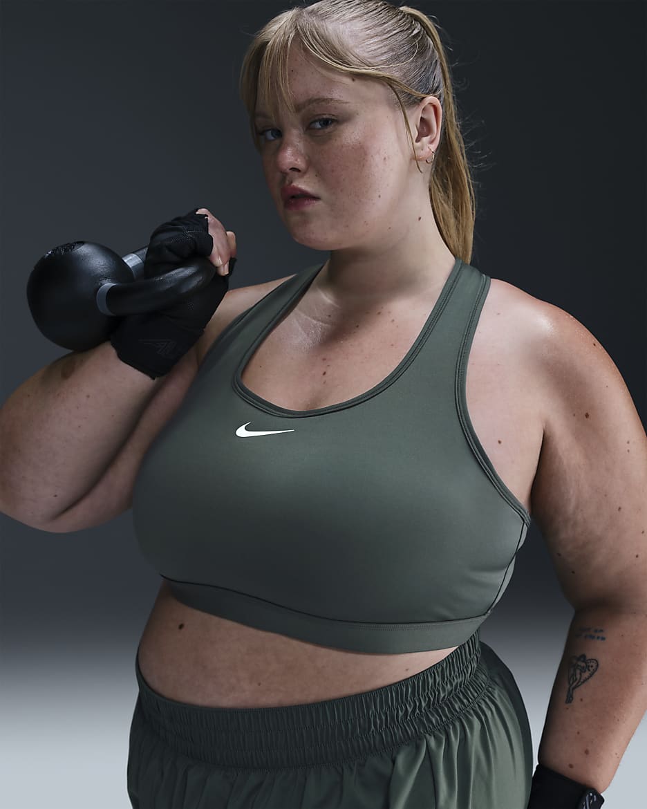 Nike Swoosh Medium-Support Women's Padded Sports Bra (Plus Size) - Vintage Green/White