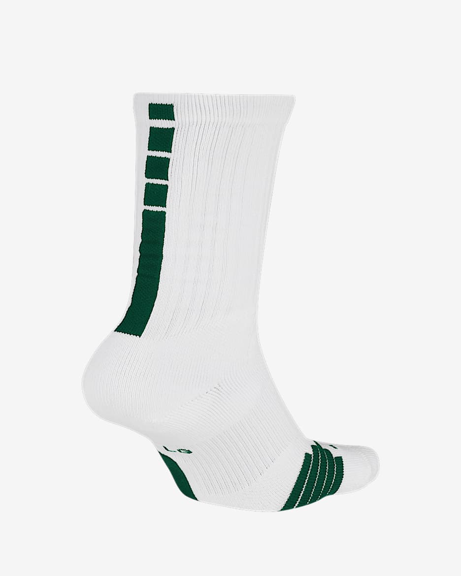 Calcetines de básquetbol Nike Elite Crew - Blanco/Verde desfiladero/Verde desfiladero