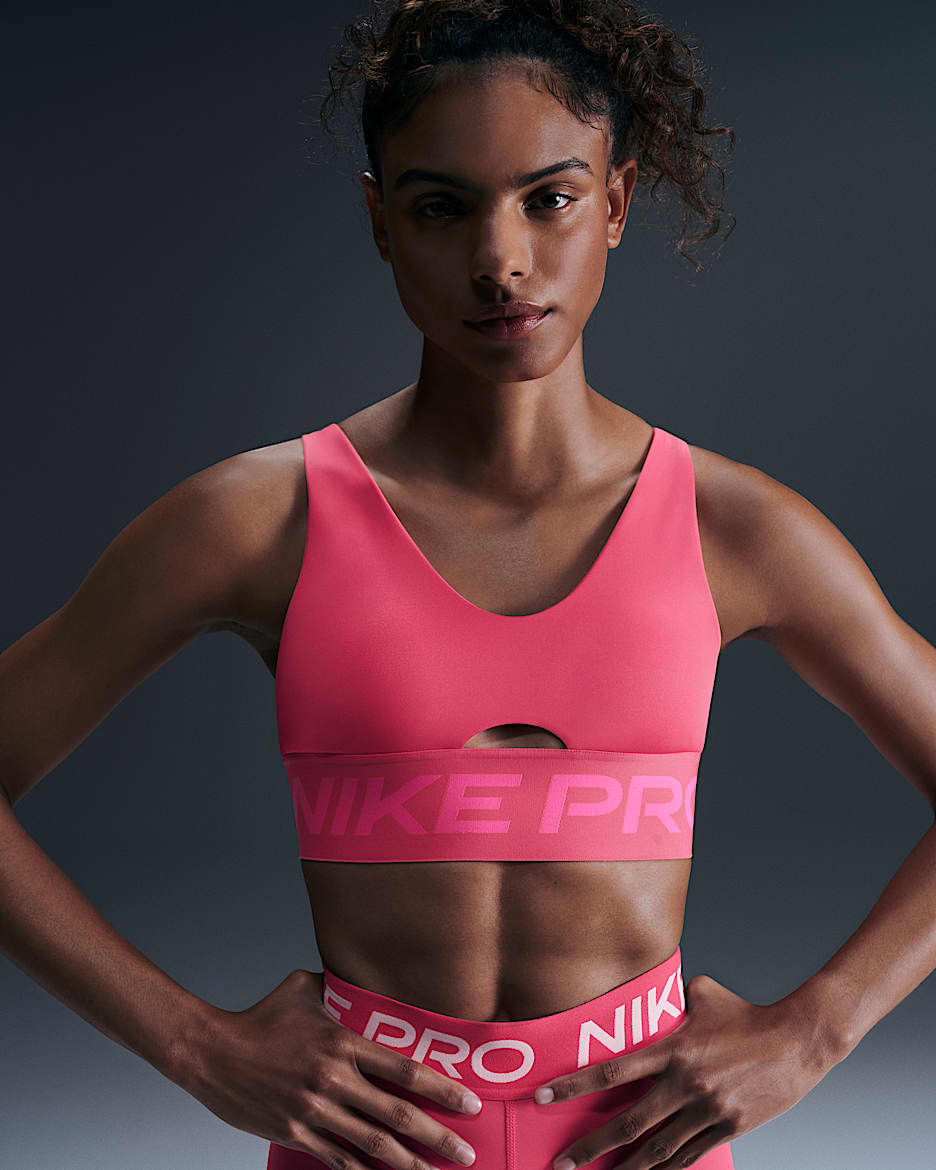 Nike Pro Indy Plunge Women's Medium-Support Padded Sports Bra - Aster Pink/Pinksicle/White