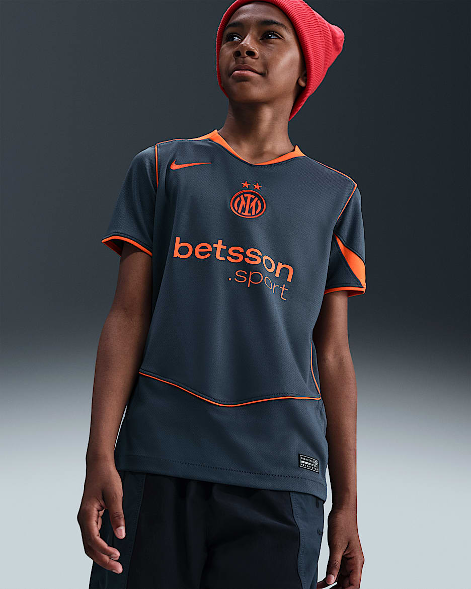 Inter Mailand 2025/26 Stadium Third Nike Dri-FIT Total 90 Replika-Fußballtrikot (ältere Kinder) - Thunder Blue/Safety Orange/Safety Orange