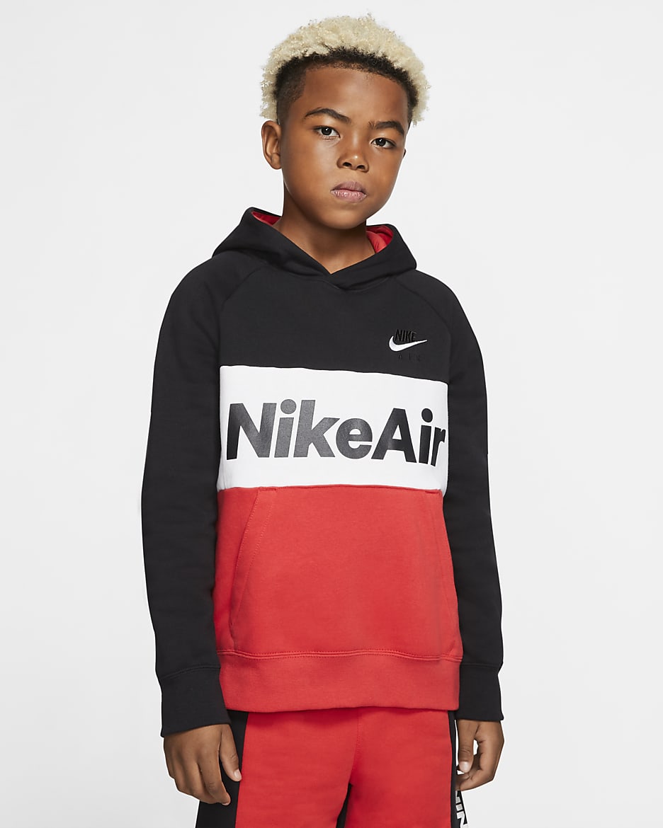 Nike Air pullover hettegenser til store barn (gutt) - Svart/University Red/Hvit/Hvit