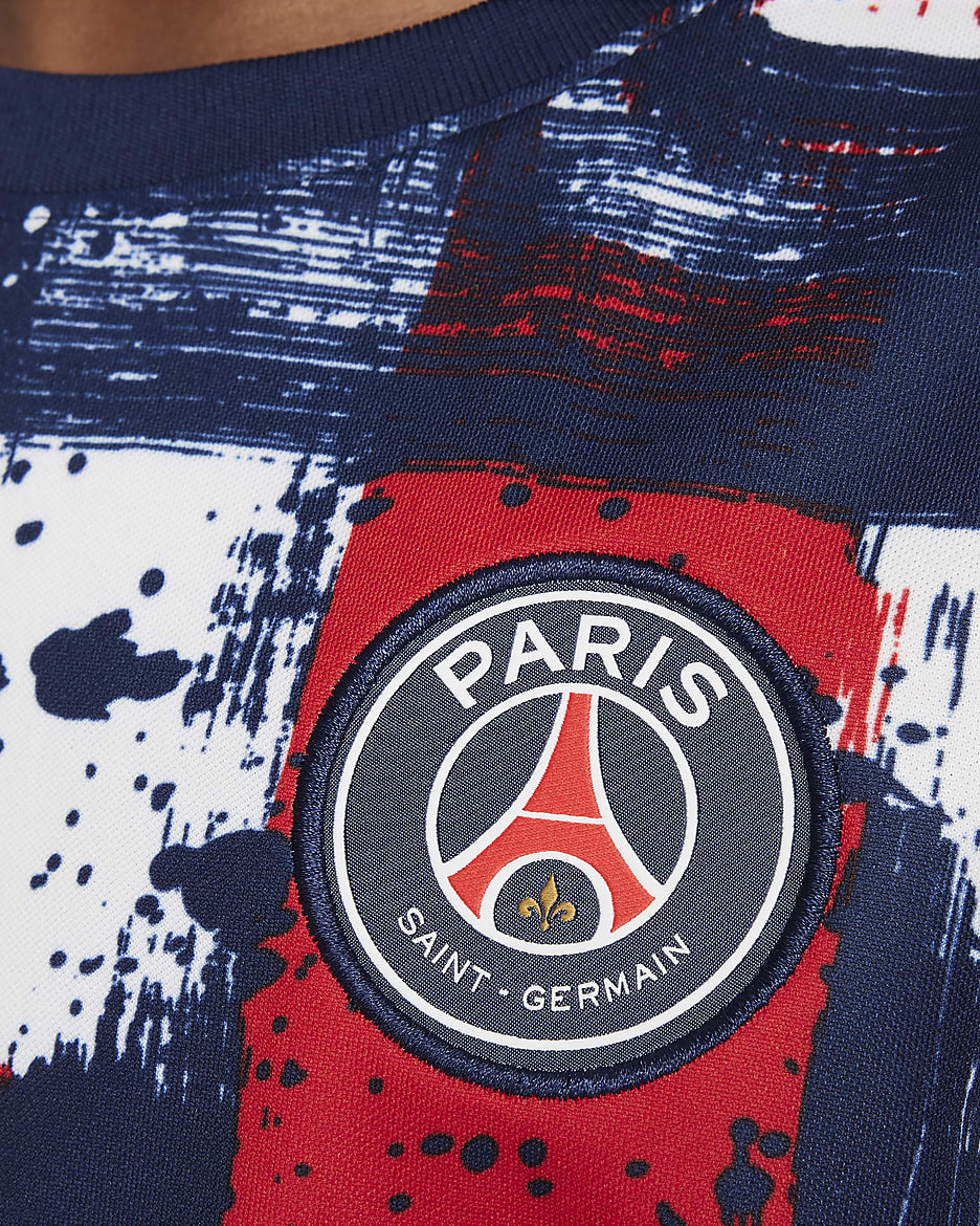 Paris Saint-Germain Academy Pro Home Older Kids' Nike Dri-FIT Football Pre-Match Short-Sleeve Top - Midnight Navy/University Red/White/University Red