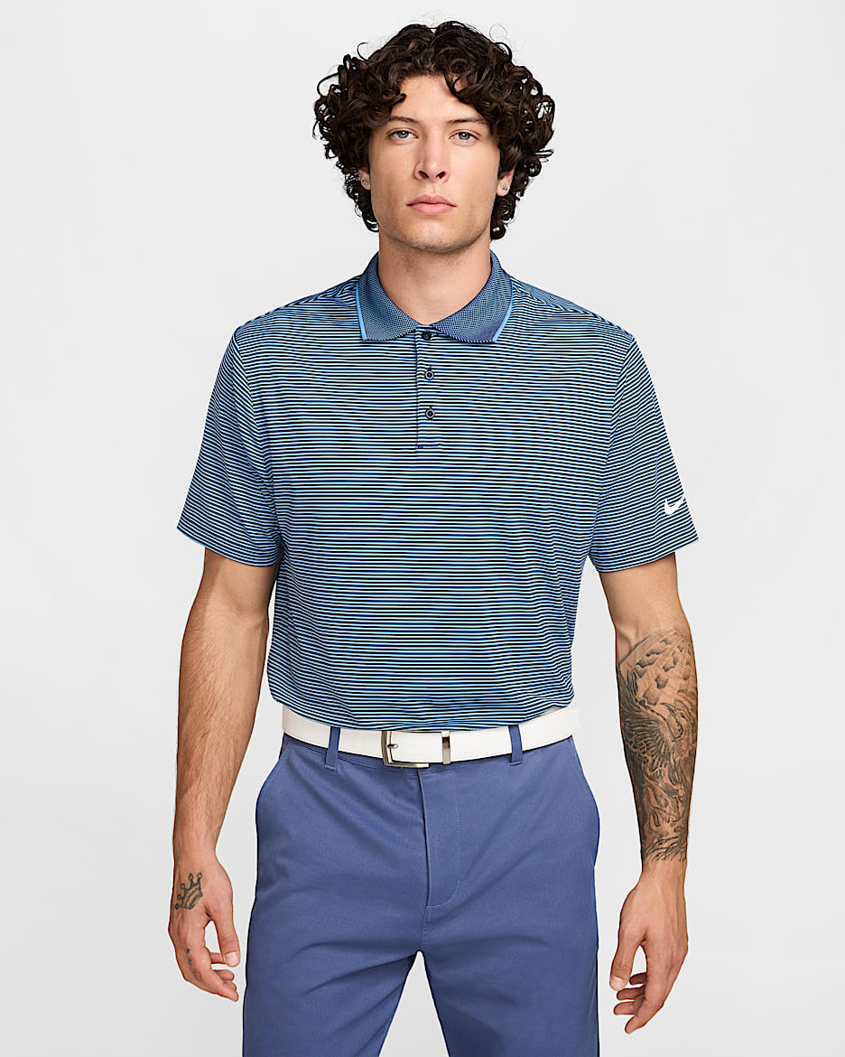 Polo de golf a rayas Dri-FIT para hombre Nike Tour - Azul marino medianoche/Blanco