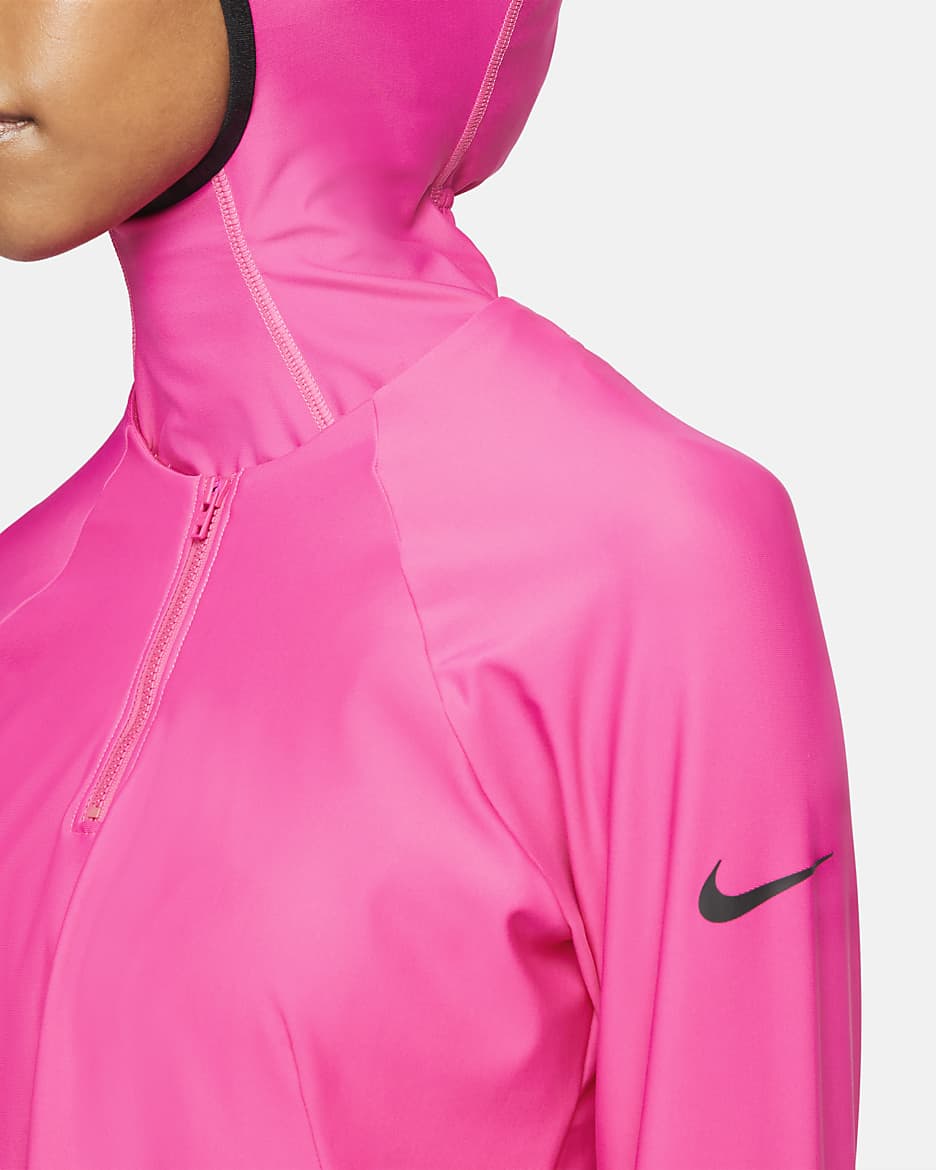 Damska tunika do pływania zapewniająca pełną osłonę Nike Victory Logo - Pink Prime/Czerń/Czerń