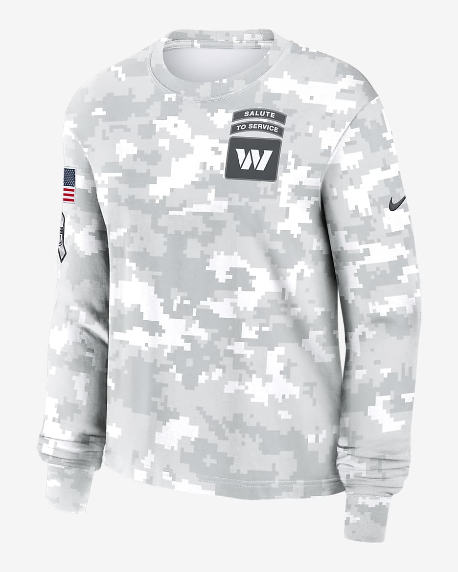 Washington Commanders Salute to Service Edge Lockup Women's Nike Dri-FIT NFL Long-Sleeve T-Shirt - White
