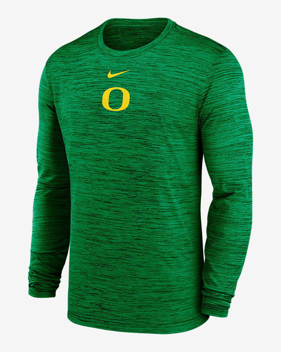 Playera de manga larga universitaria Nike Dri-FIT para hombre Oregon Sideline Velocity - Verde manzana
