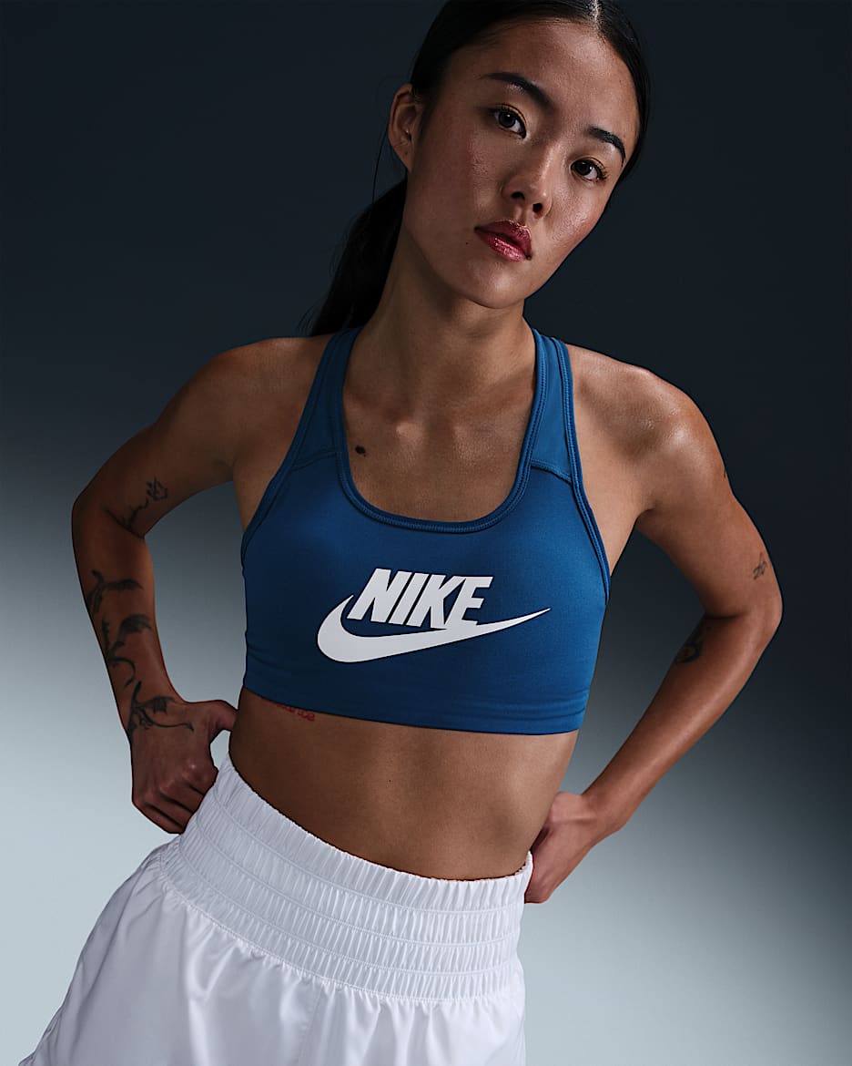 Nike Swoosh 女款中度支撐型運動內衣 - Court Blue/白色