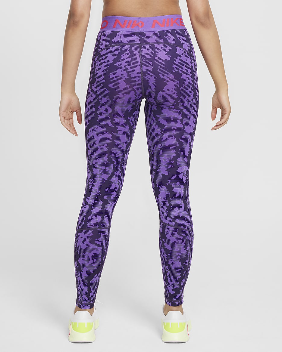 Nike Pro Girls' Dri-FIT Mid-Rise Leggings - Dark Raisin/Black Raspberry/Aster Pink