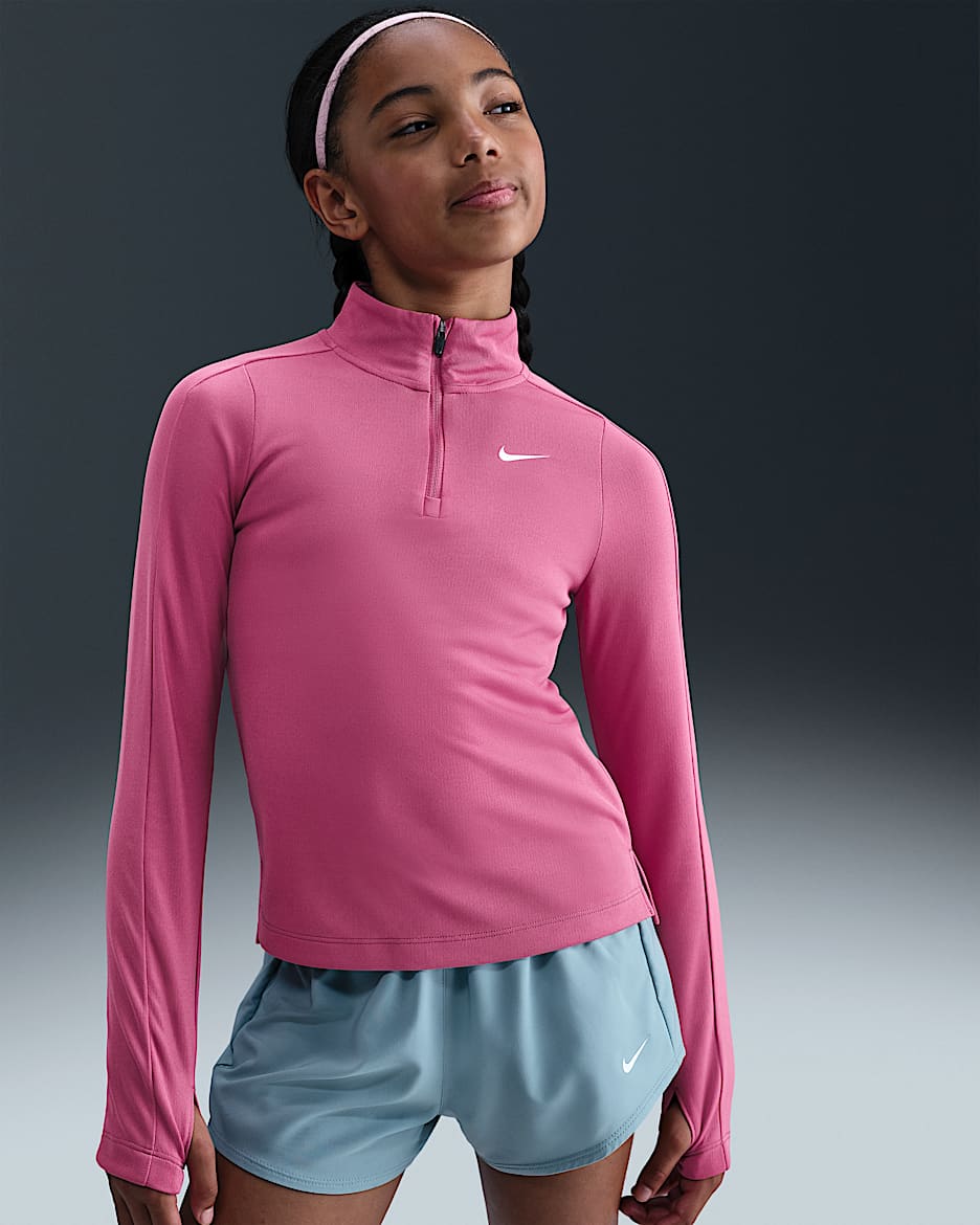 Nike Girls' Dri-FIT Long-Sleeve 1/4-Zip Top - Sweet Beet/White