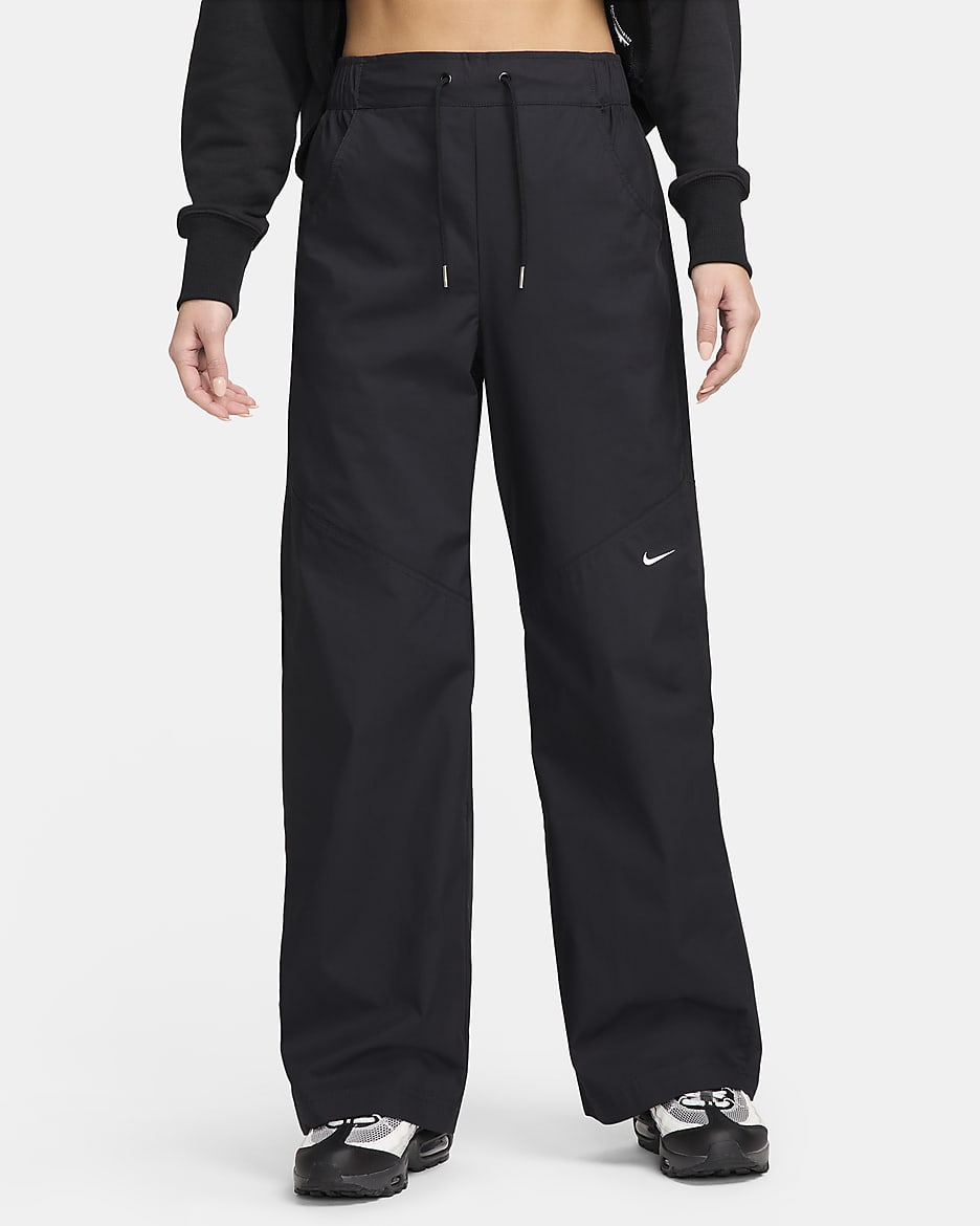 Nike Sportswear Essential 女款高腰梭織長褲 - 黑色/白色