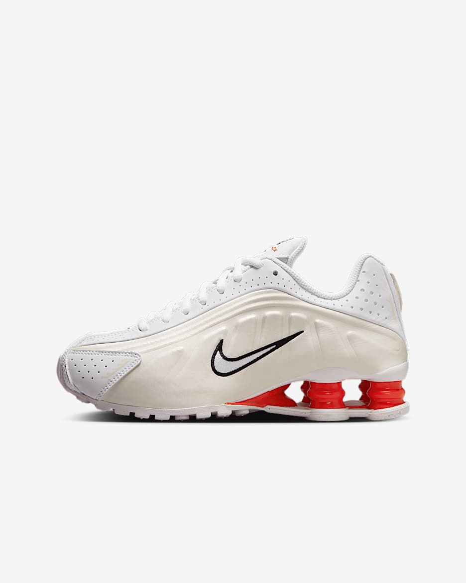 Nike Shox R4 Big Kids' Shoes - White/Phantom/Picante Red/White