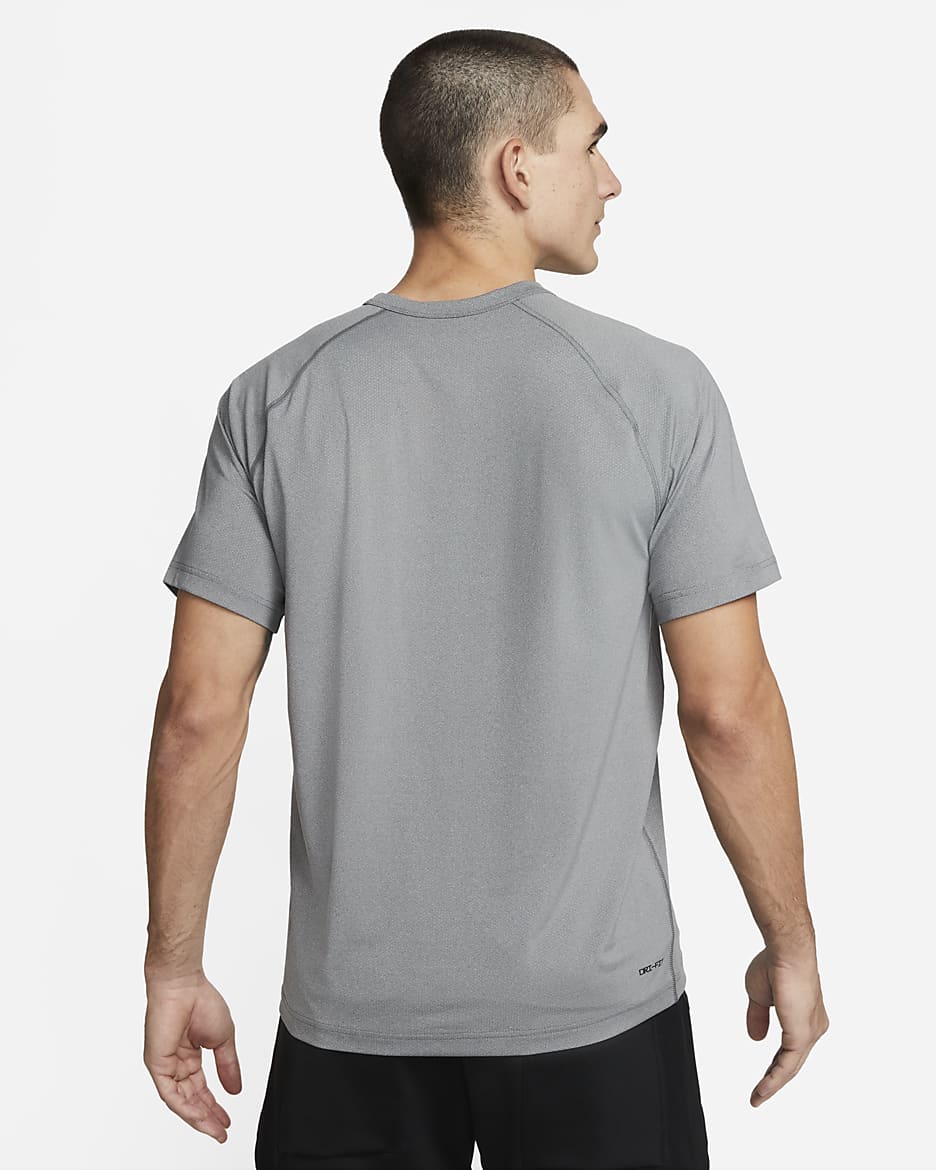 Nike Ready Nike Dri-FIT Kurzarm-Fitness-Oberteil für Herren - Smoke Grey/Heather/Schwarz