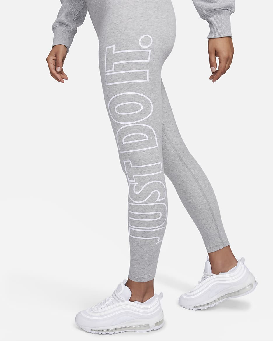 Leggings de tiro alto con gráficos para mujer Nike Sportswear Classics - Gris oscuro jaspeado/Blanco