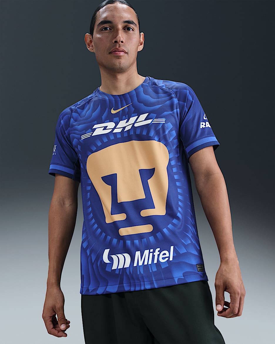 Jersey de fútbol Nike Dri-FIT Replica de los Pumas UNAM visitante 2025/26 Stadium para hombre - Azul royal intenso/Oro club