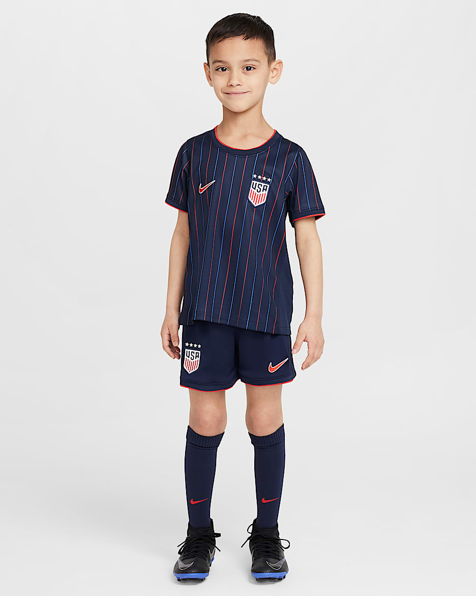 USWNT 2025 Stadium Away (Women's Team) Little Kids' Nike Soccer Replica 3-Piece Kit - Obsidian/Challenge Red/Challenge Red