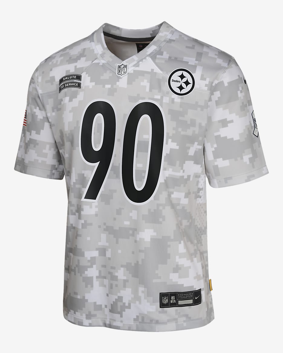 T.J. Jersey Nike Dri-FIT de la NFL Limited para niños talla grande T.J. Watt Pittsburgh Steelers Salute to Service - Blanco