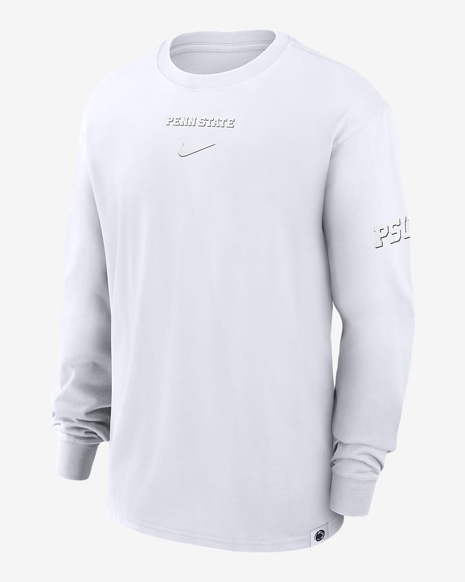Playera de manga larga universitaria Nike para hombre Penn State Nittany Lions Statement Max90 - Blanco