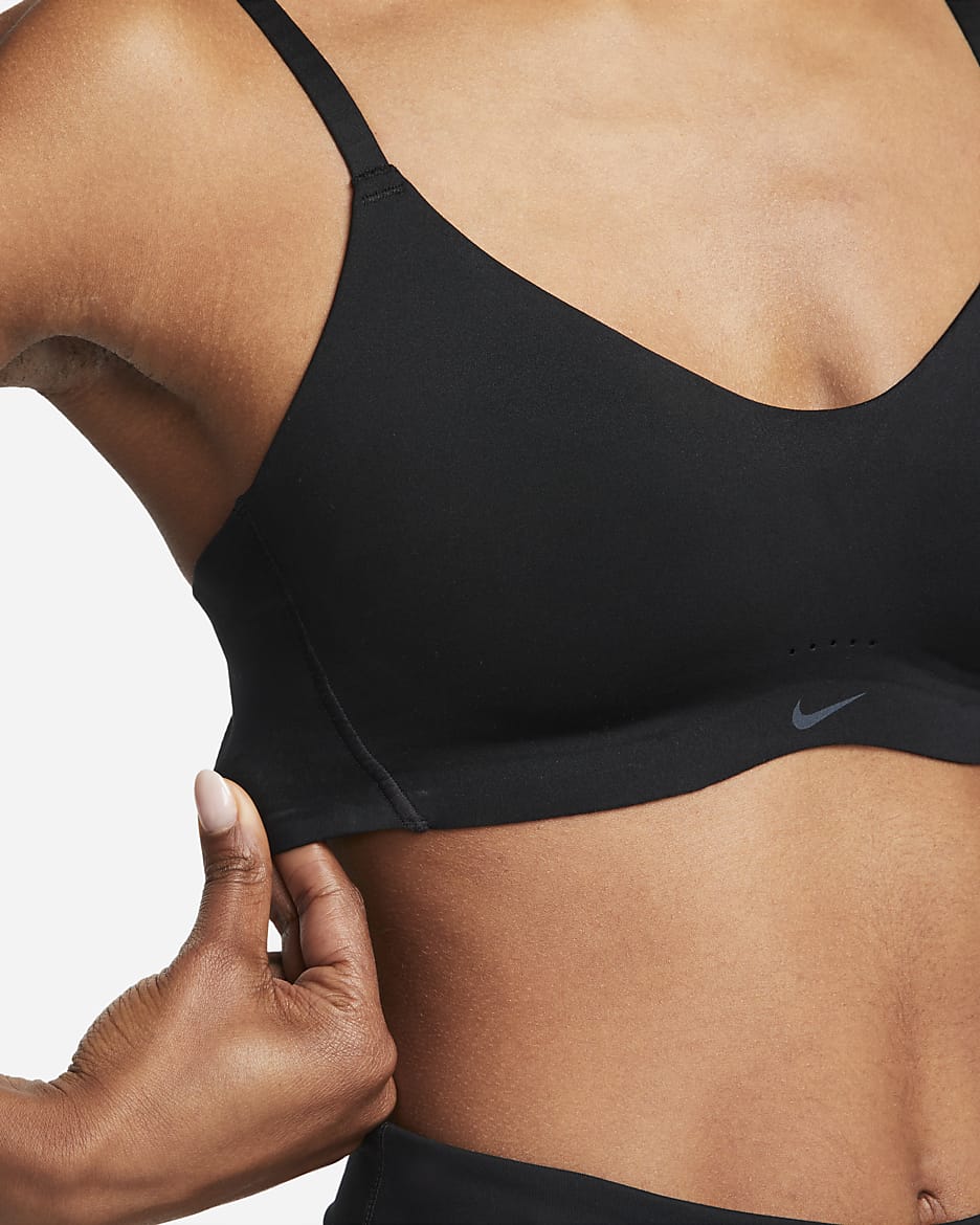 Nike Alate Minimalist enyhe tartást adó, párnázott női sportmelltartó - Fekete/Fekete/Dark Smoke Grey