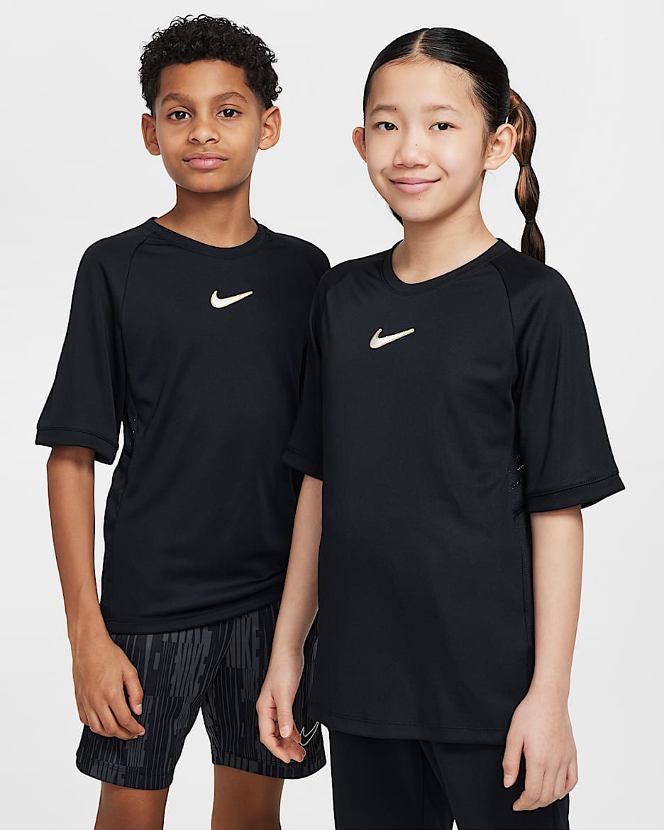 Nike Academy Older Kids' Dri-FIT Short-Sleeve Football Top - Black/Black/Pale Ivory/Pale Ivory