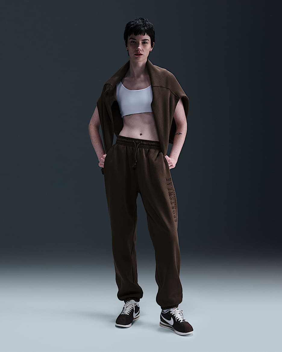 Pantalones deportivos oversized de tiro alto para mujer Nike Sportswear Phoenix Fleece - Marrón barroco/Marrón terciopelo