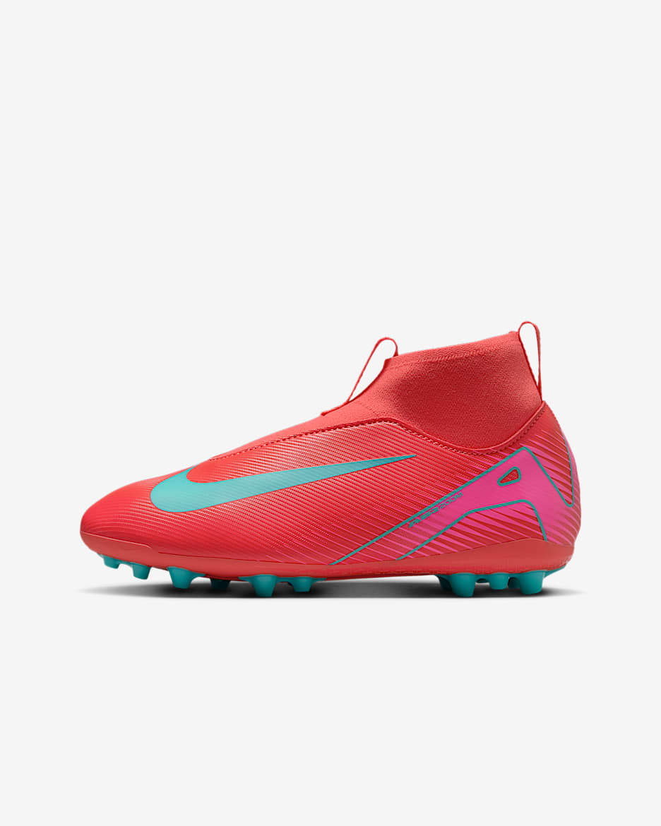 Chaussure de foot montante à crampons pour terrain synthétique Nike Jr. Mercurial Superfly 10 Academy pour enfant/ado - Ember Glow/Aurora Green