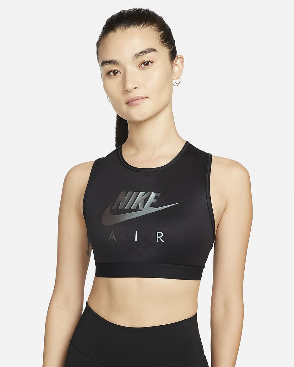 สปอร์ตบราผู้หญิงซัพพอร์ตระดับกลางคอสูง Nike Air Swoosh - ดำ/ดำ