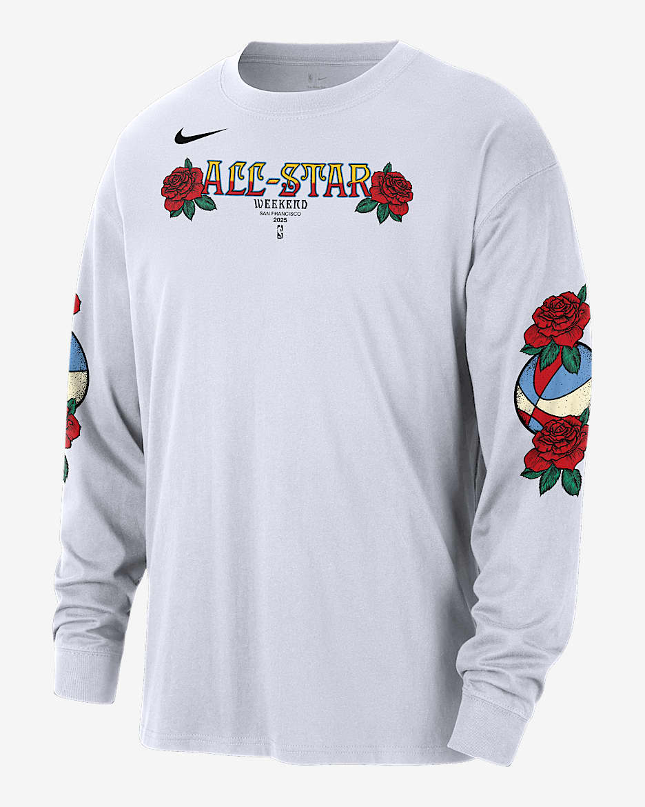 เสื้อยืดแขนยาวผู้ชาย Nike NBA Max90 2025 All-Star Weekend - ขาว