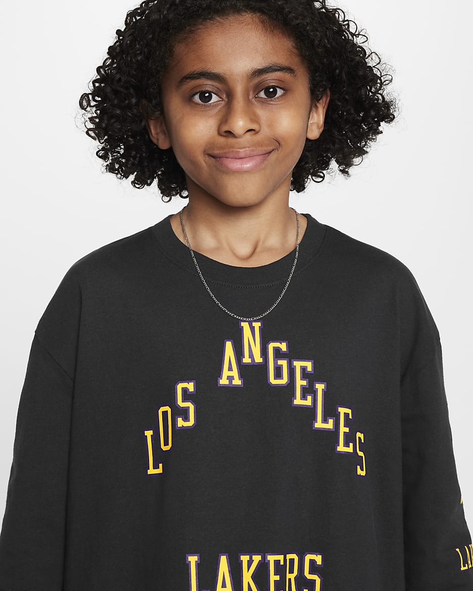 Los Angeles Lakers 2023/24 City Edition Older Kids' (Boys') Nike NBA Max90 Long-Sleeve T-Shirt - Black