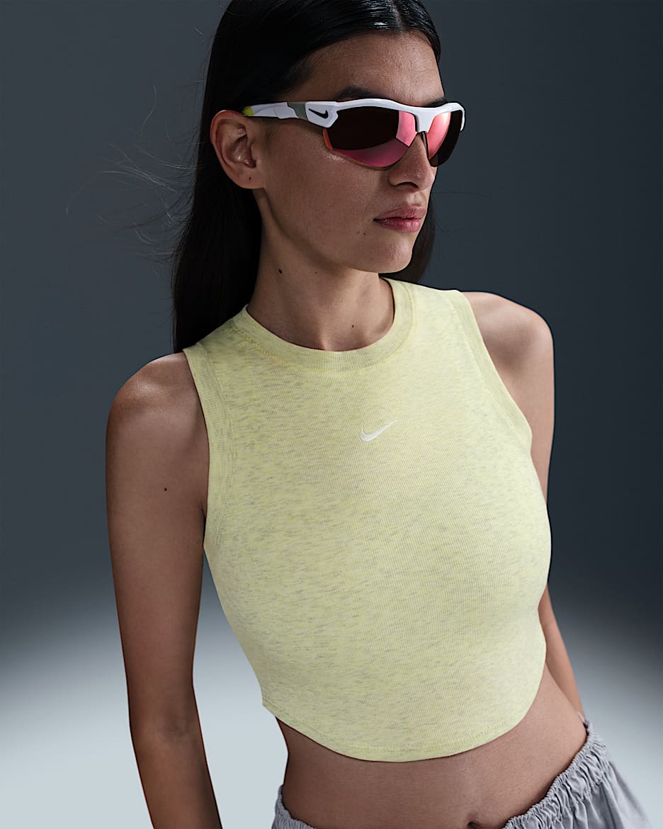 Nike Sportswear Chill Knit Women's Tight Cropped Mini-Rib Tank Top - Barely Volt/Heather/Sail