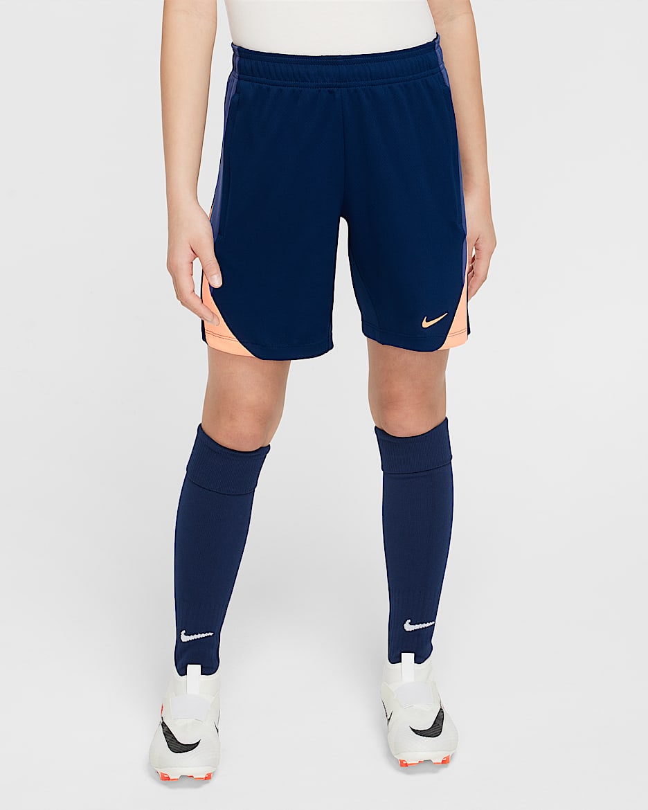 Short de foot Nike Dri-FIT Strike pour ado - Blue Void/Dark Purple Dust/Orange Pulse/Orange Pulse