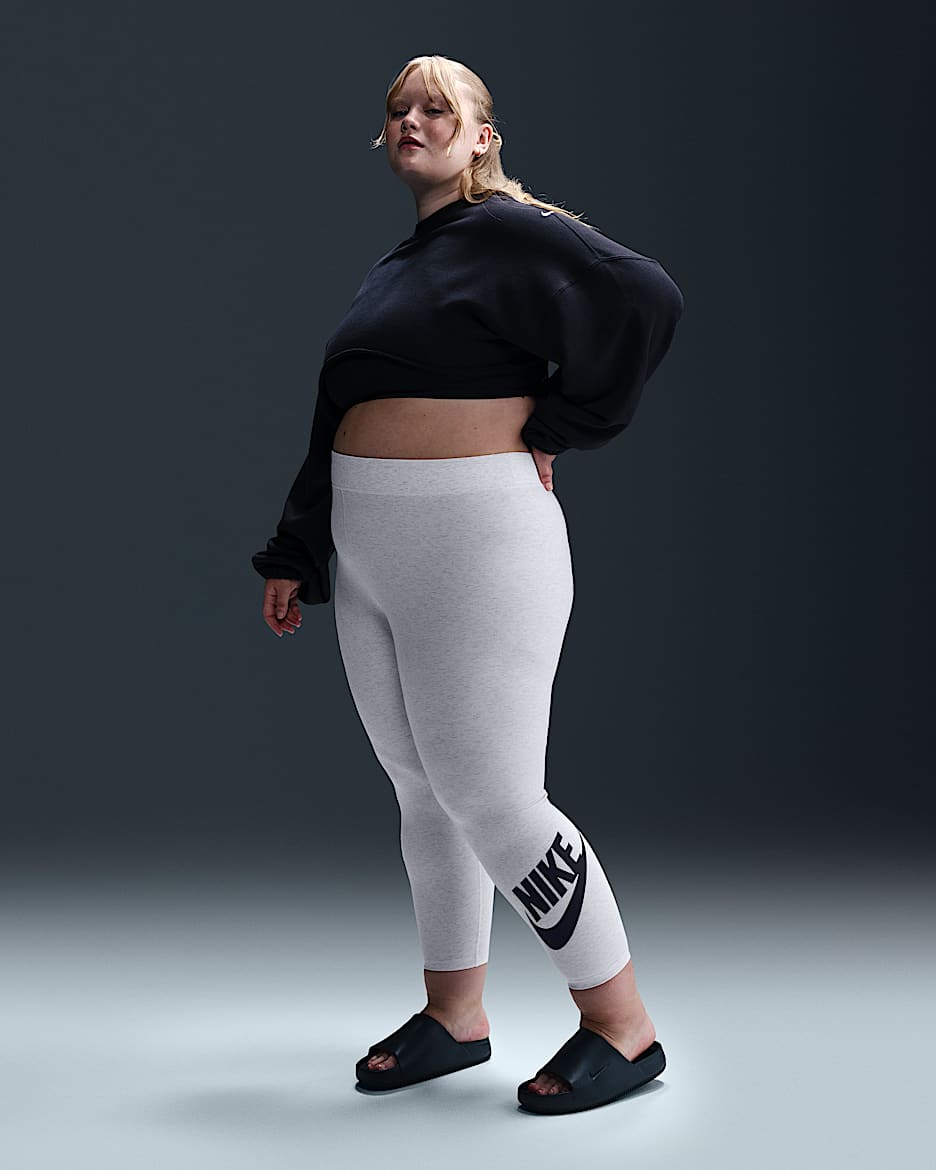 Nike Sportswear Classics Women's High-Waisted Graphic Leggings (Plus Size) - Birch Heather/Black