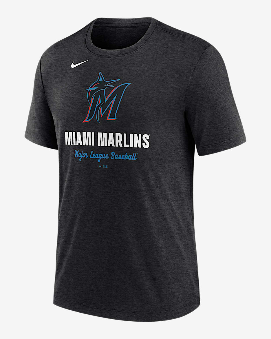 Playera Nike de la MLB para hombre Miami Marlins Logo - Negro jaspeado