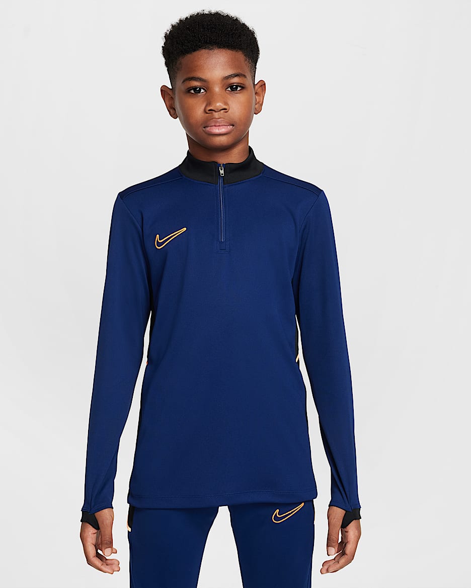 ナイキ アカデミー ジュニア Dri-FIT ロングスリーブ 1/4ジップ サッカードリルトップ - ブルーボイド/ブラック/オレンジパルス