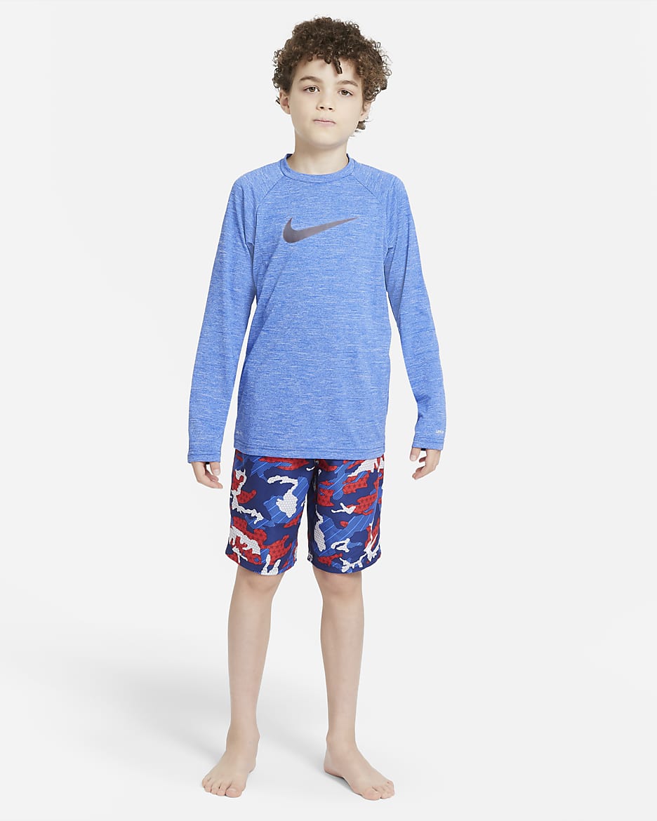 Camiseta de natación Hydroguard de manga larga para niño talla grande Nike Heather - Royal juego